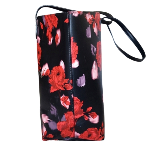 Victoria's Secret Red Black Floral Leather Classic Double Handle Tote Bag - Picture 7 of 16